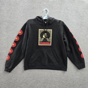 Obey Women Hoodie M Black Graphic Print Fleece Angela Davis Power Equality Logo
